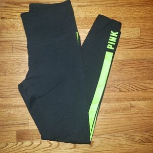 Victoria's Secret Black Leggings with Neon Green Accent